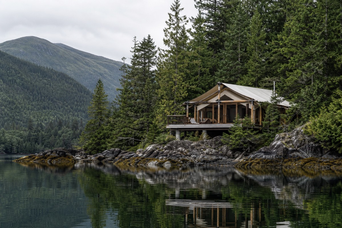 A secluded wilderness lodge on the shore of Clayoquot Sound near Tofino